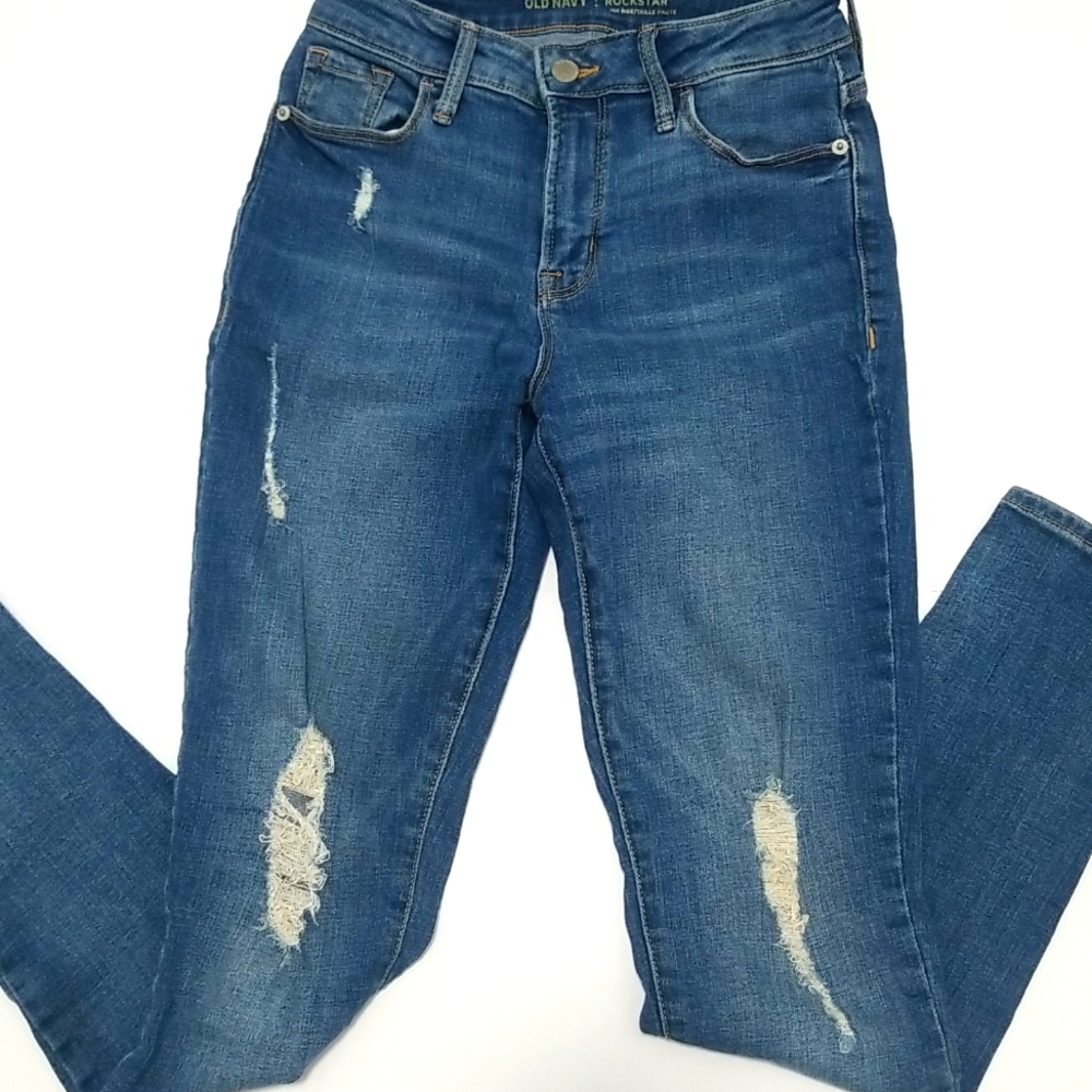 Old Navy, 5 Pocket Rockstar High Rise Destressed Skinny Jean's Size 2